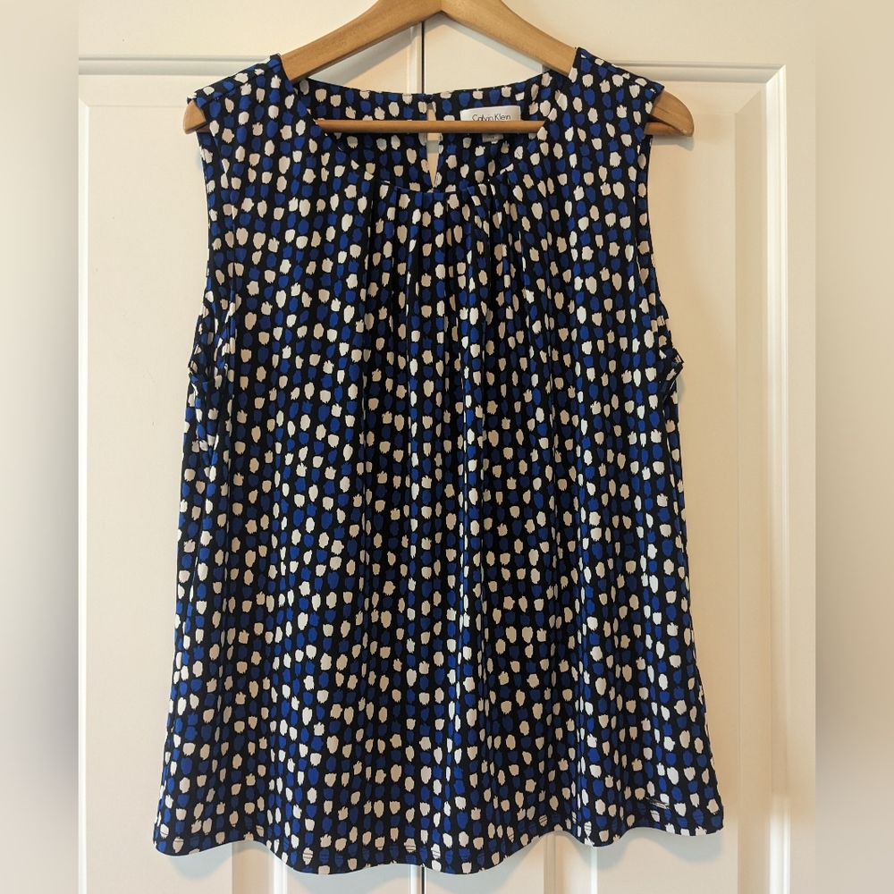 Calvin Klein sleeveless tank blouse size 1x blue black white